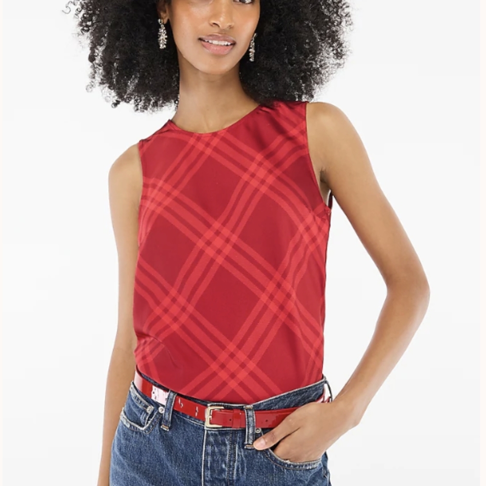 NWT J Crew Plaid Sleeveless Top XS 2XS Red Classic Tank Top Preppy City #585